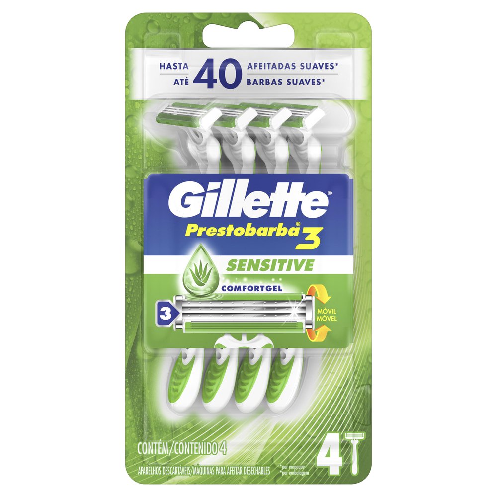 Kit Aparelho Barbear Prestobarba 3 Sensi 4Un - Gillette Prestob3