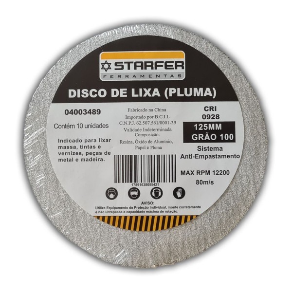 Kit 10 Lixas Disco Pluma 125mm Grão 100