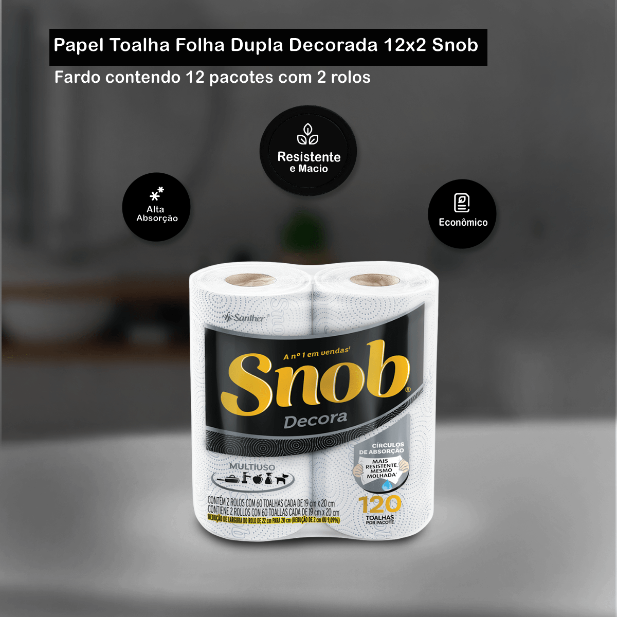 Encontraproduto.com.br - Papel Toalha Branca Decorada com 2 Rolos 12x2 Snob