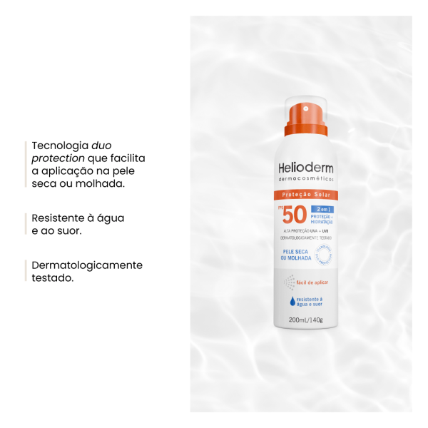 Encontraproduto.com.br - Protetor Solar 2 em 1 FPS 50 Helioderm Spray - 200ml