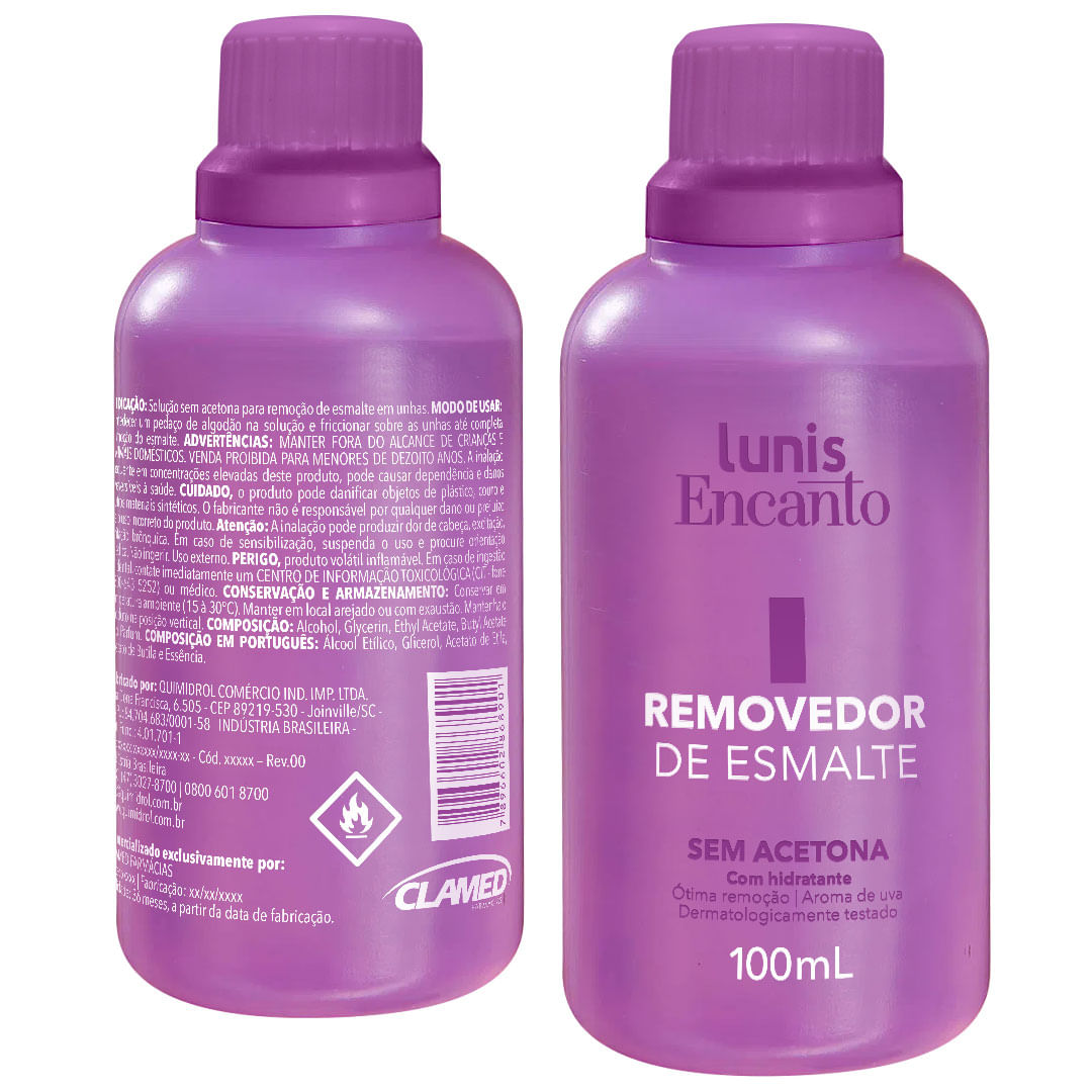 Encontraproduto.com.br - Removedor Esmalte Lunis Encanto 100ml Sem Acetona