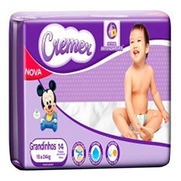Encontraproduto.com.br - Fralda Descartável Cremer Grandinhos Prática Tamanho Xxg - 8 Pacotes Com 14 Fraldas - Total 112 Tiras
