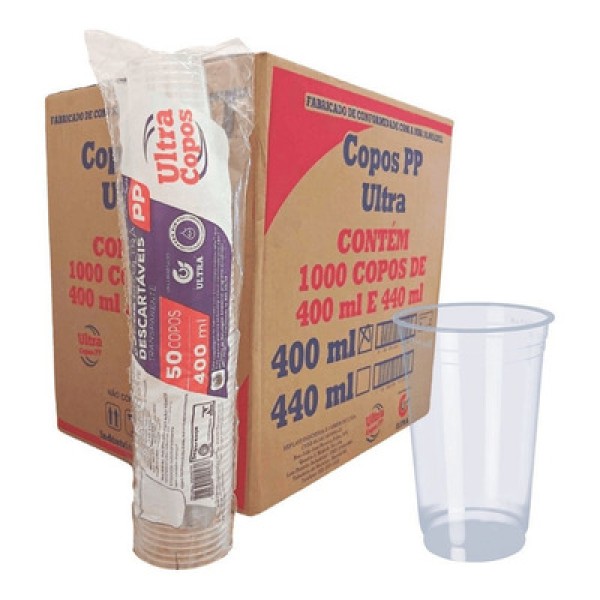 Encontraproduto.com.br - Copo 400ml Pp Transparente Liso Ultra C/1.000 Unidades Ultratherm