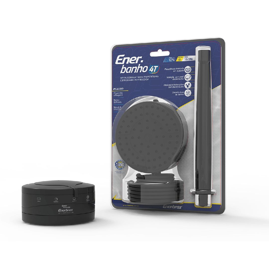 Kit Enerbanho 4T 5500W/127V + Braço Preto 30cm Enerbras