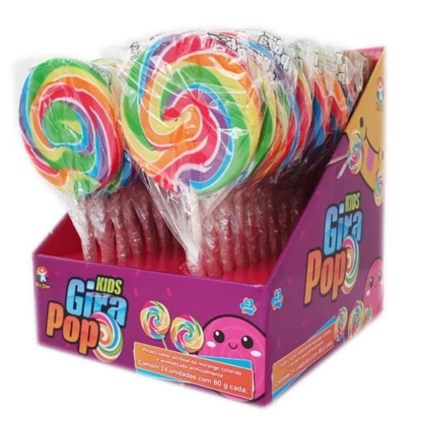 Encontraproduto.com.br - Pirulito KIDS ZONE Gira Pop Cx com 24 de 80g cada