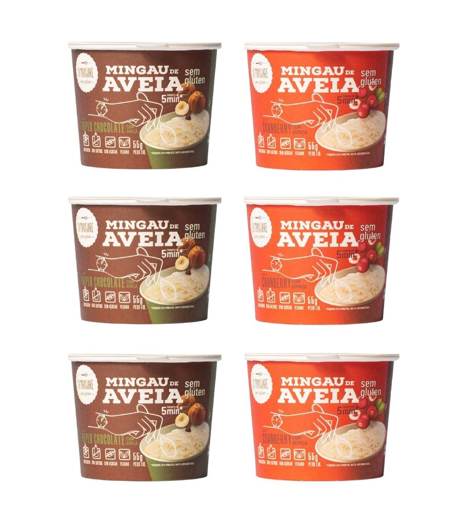 Mingau de Aveia Duplo Chocolate Sem Açúcar & Cranberry com Quinoa Sem Açúcar - Sem Glúten, Sem Leite e Vegano - 06 UN