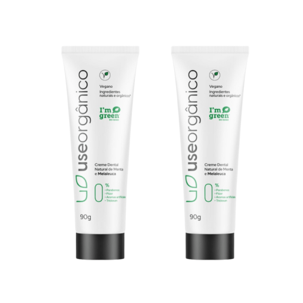 Encontraproduto.com.br - Kit com 2 Cremes Dentais Naturais e Veganos Sem Flúor de Menta e Melaleuca 90g - Use Orgânico