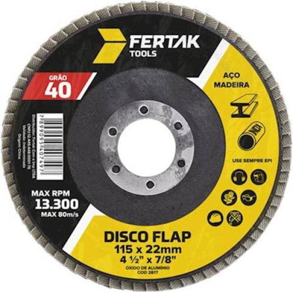 10x Disco Lixadeira Flap Fertak Grão 40 4.1/2 115x22mm