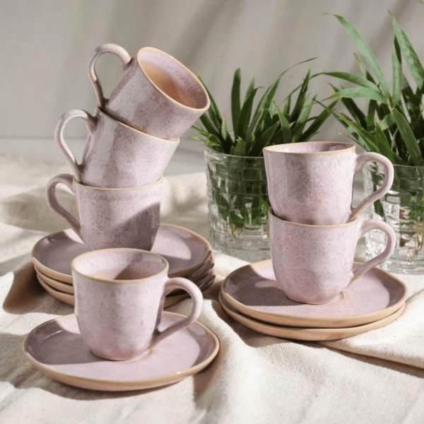 Encontraproduto.com.br - Jogo 6 Xícaras de Café com Píres Bio Rustic Litchi Rosa 120ml