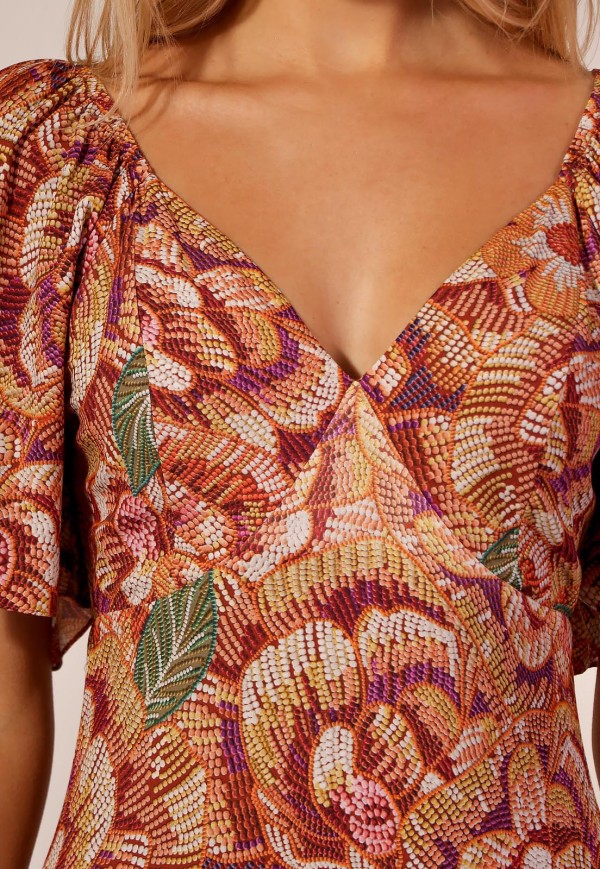Encontraproduto.com.br - Vestido Midi Amarração Costas Caramelo