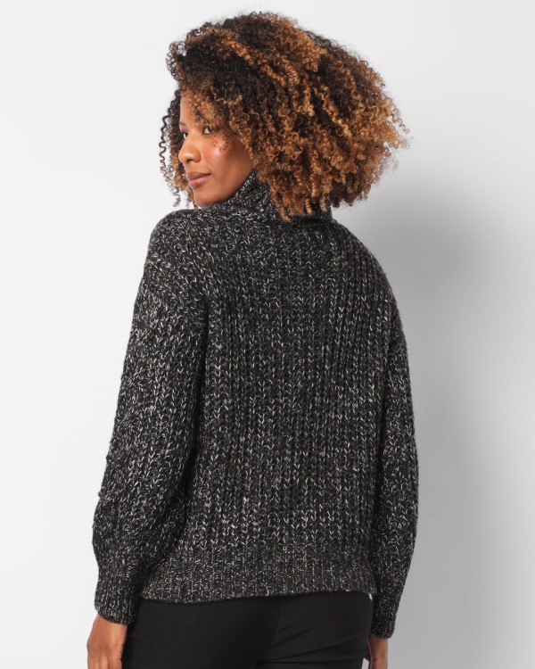 Encontraproduto.com.br - Suéter Feminino Tricô Gola Alta Preto