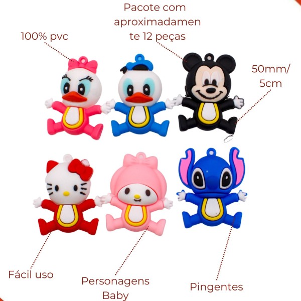 Encontraproduto.com.br - PINGENTES PERSONAGENS BABYS EMBORRACHADO COM 12 PEÇAS