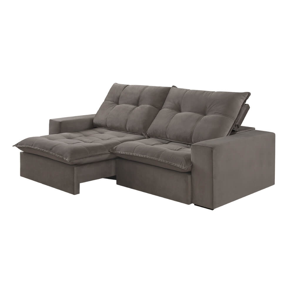 Encontraproduto.com.br - Sofá Retrátil e Reclinável 230cm Idealle Fitipaldi com Tecido Veludo Inca 03 - Bege