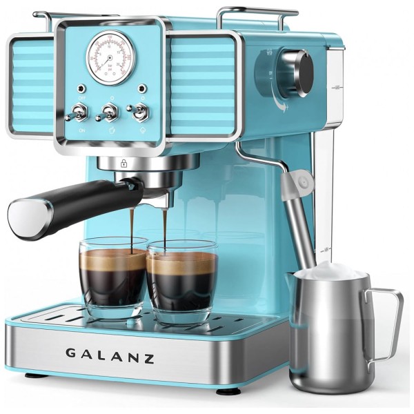 Encontraproduto.com.br - Máquina de Café Expresso Retrô 15 Bar com Bocal de Leite, 110V, Galanz, Azul