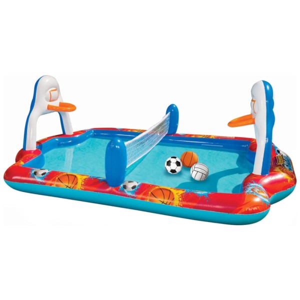 Encontraproduto.com.br - Parque Aquático Inflável 4 em 1 com Piscina, Bola de Futebol, Vôlei e Basquete para Crianças Acima de 3 Anos, Banzai, Colorido