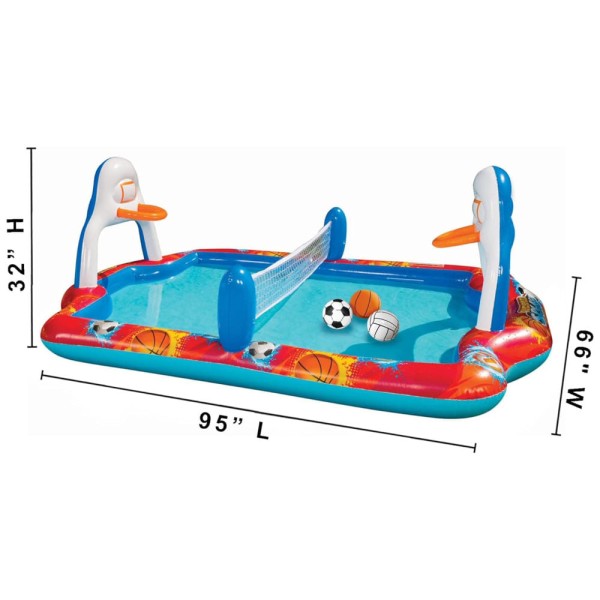 Encontraproduto.com.br - Parque Aquático Inflável 4 em 1 com Piscina, Bola de Futebol, Vôlei e Basquete para Crianças Acima de 3 Anos, Banzai, Colorido