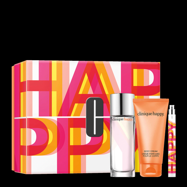 Encontraproduto.com.br - Kit Coffret Clinique Happy Edp Set 50ml + Bc 75ml + Ts 10ml