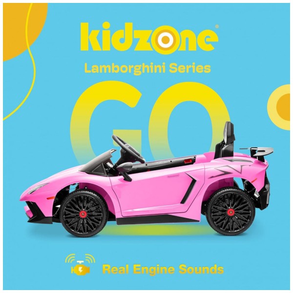 Encontraproduto.com.br - Carro Elétrico intantil com 1 Assento, 12V, com Controle Remoto, 5 km por hora, Até 3 anos, KIDZONE, Rosa