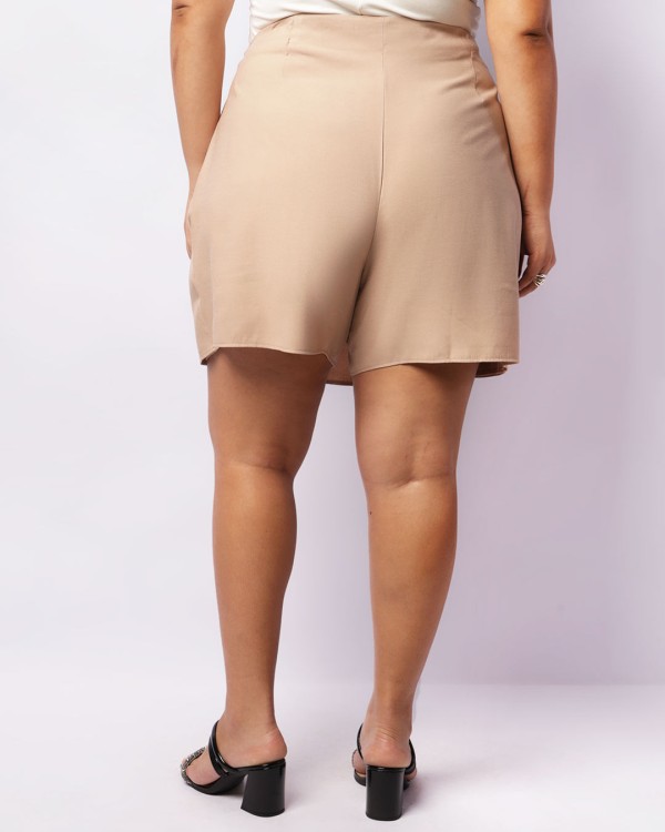 Encontraproduto.com.br - Short Saia Plus Size Feminino Com Fenda Bege