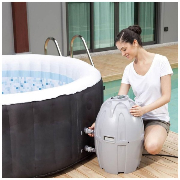 Encontraproduto.com.br - Spa Inflável Hidromassagem para 4 Pessoas com 60 Jatos, Tampa, Bomba, Coleman 13804 BW, Preto