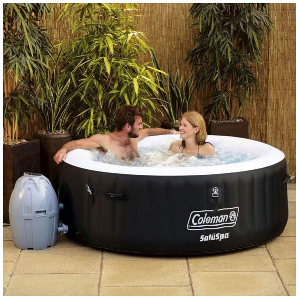 Encontraproduto.com.br - Spa Inflável Hidromassagem para 4 Pessoas com 60 Jatos, Tampa, Bomba, Coleman 13804 BW, Preto