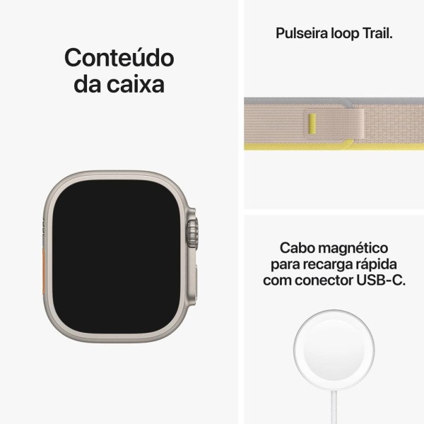Encontraproduto.com.br - Apple Watch Ultra GPS + Cellular Caixa de Titânio 49 mm Pulseira Loop Trail Amarela/Bege  - M/G