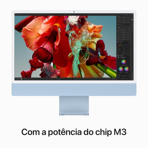 Encontraproduto.com.br - IMac Tela Retina 4.5K de 24 polegadas, Chip Apple M3 com CPU de 8 núcleos, GPU de 10 núcleos, Memória 8GB, Armazenamento de 512GB - Azul