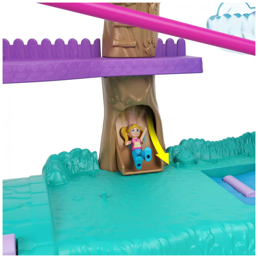 Encontraproduto.com.br - Casa de Bonecas Polly com 2 Mini Bonecas, Carro de Brinquedo, Móveis para Bonecas e 4 Animais de Estimação