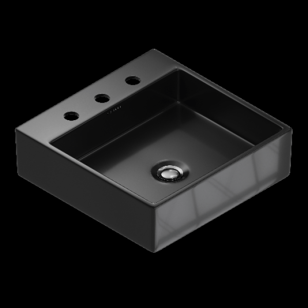 Encontraproduto.com.br - Cuba De Apoio Quadrada Com Mesa Taut 3 Furos 41X41Cm Preto Kohler