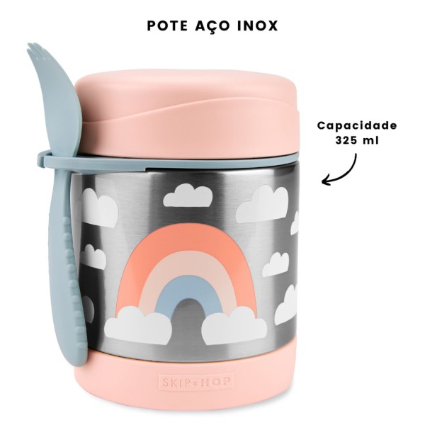 Encontraproduto.com.br - Pote Térmico Skip Hop Com Talher Arco-Íris Rosa