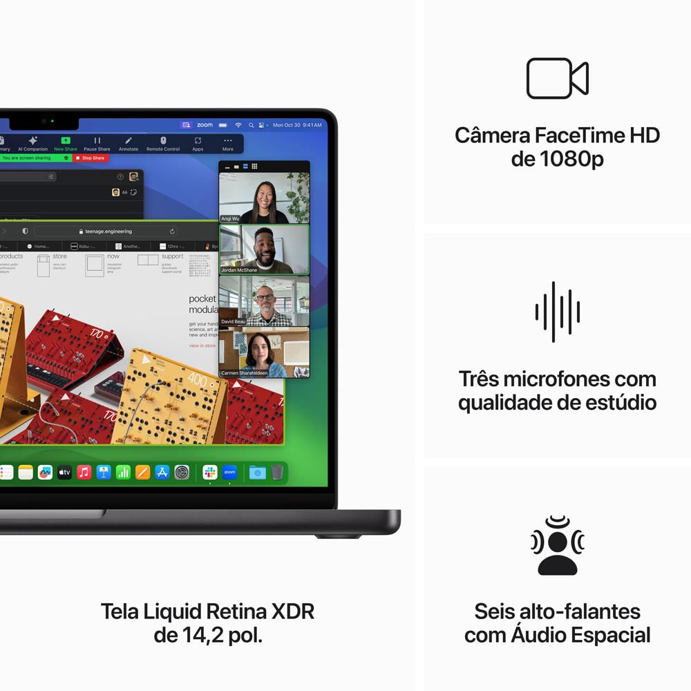Encontraproduto.com.br - MacBook Pro 14 polegadas, Chip Apple M3 Pro, CPU de 11 núcleos, GPU de 14 núcleos, Memória unificada de 18GB, SSD de 512GB - Preto Espacial