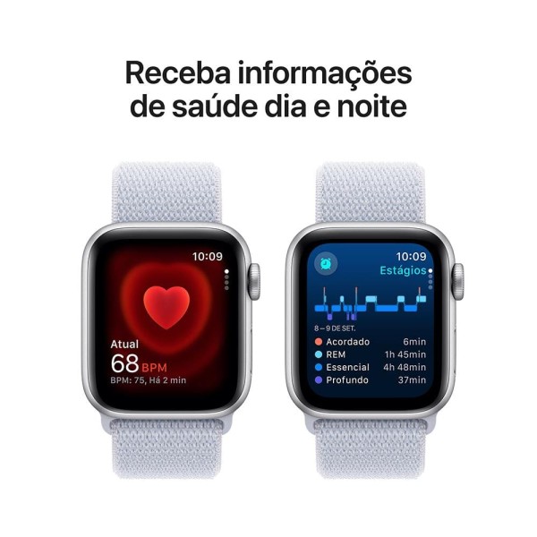 Encontraproduto.com.br - Apple Watch SE GPS, Caixa Prateada de Alumínio – 40 mm e Pulseira Loop Esportiva Nuvem Azul