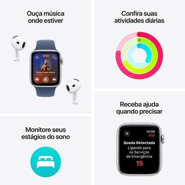 Encontraproduto.com.br - Apple Watch SE GPS, Caixa Prateada de Alumínio – 40 mm e Pulseira Loop Esportiva Nuvem Azul