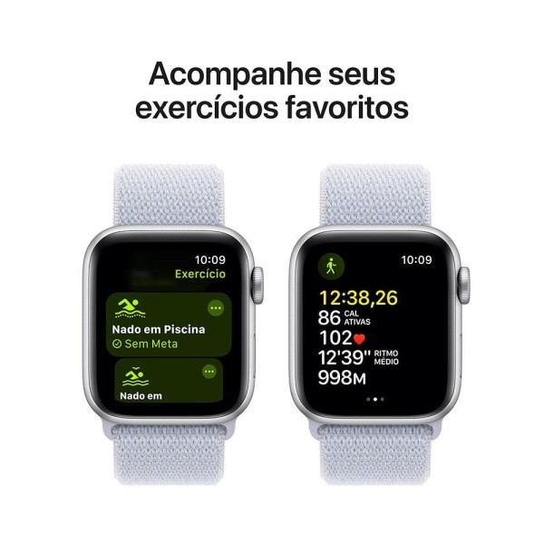 Encontraproduto.com.br - Apple Watch SE GPS, Caixa Prateada de Alumínio – 40 mm e Pulseira Loop Esportiva Nuvem Azul