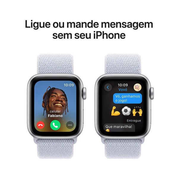 Encontraproduto.com.br - Apple Watch SE GPS, Caixa Prateada de Alumínio – 40 mm e Pulseira Loop Esportiva Nuvem Azul