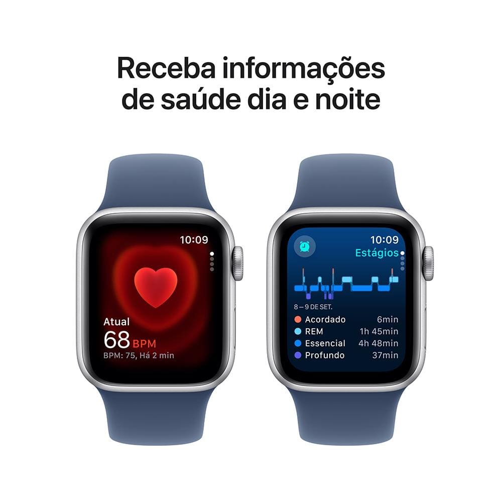 Encontraproduto.com.br - Apple Watch SE GPS + Cellular, Caixa prateada de alumínio – 40 mm, Pulseira Esportiva Denim – M/G