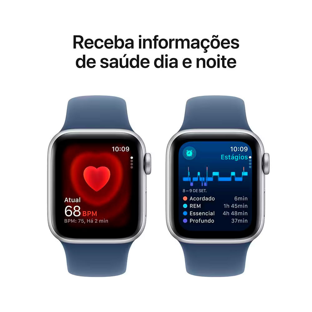 Encontraproduto.com.br - Apple Watch SE GPS + Cellular, Caixa prateada de alumínio – 40 mm, Pulseira Esportiva Denim – M/G
