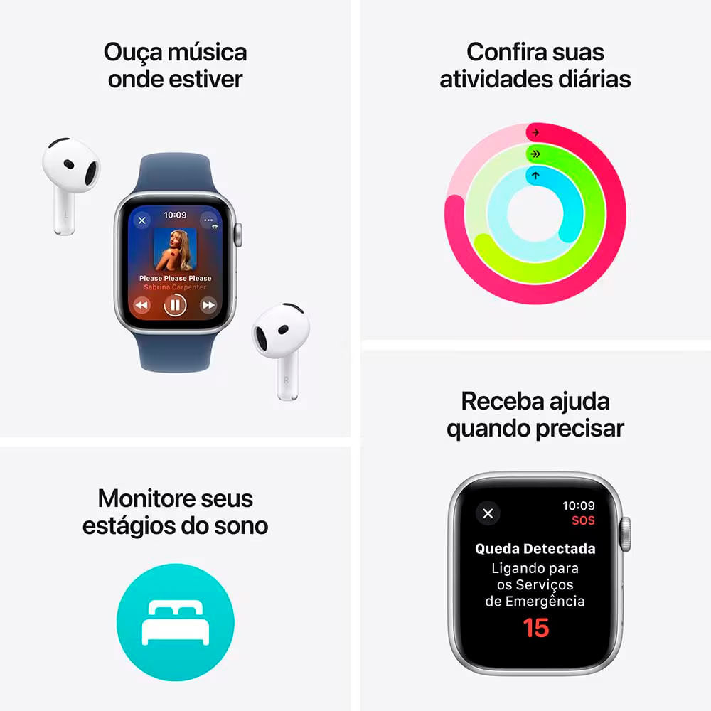 Encontraproduto.com.br - Apple Watch SE GPS + Cellular, Caixa prateada de alumínio – 40 mm, Pulseira Esportiva Denim – M/G