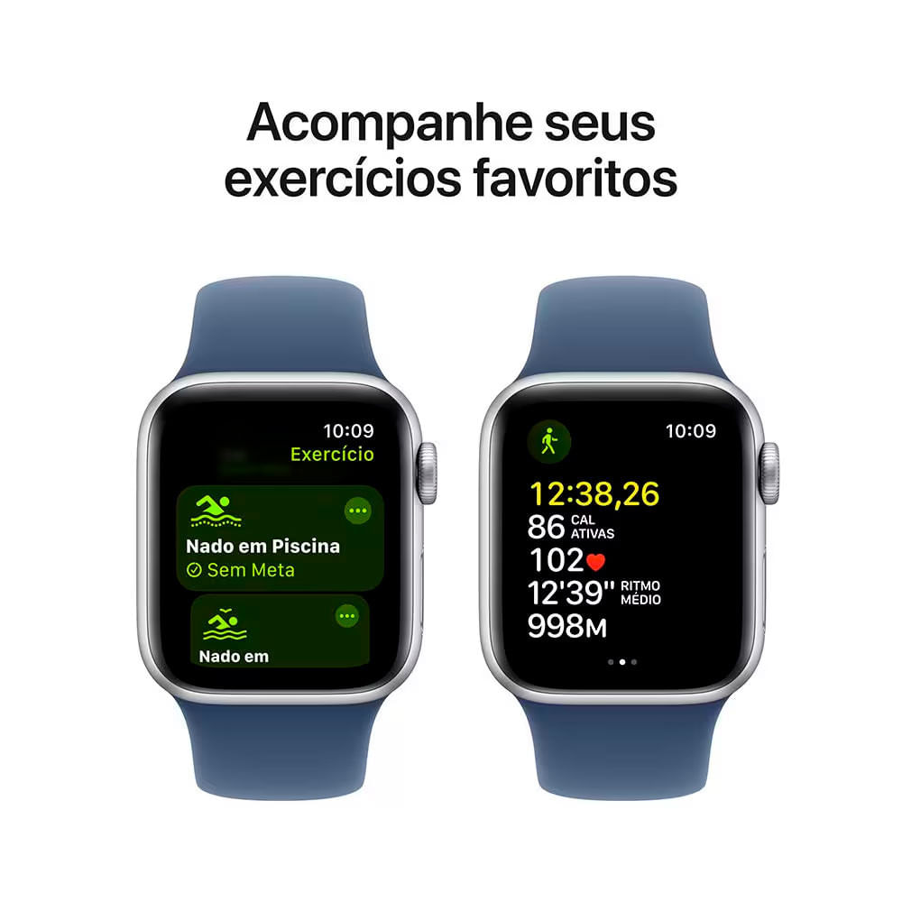 Encontraproduto.com.br - Apple Watch SE GPS + Cellular, Caixa prateada de alumínio – 40 mm, Pulseira Esportiva Denim – M/G