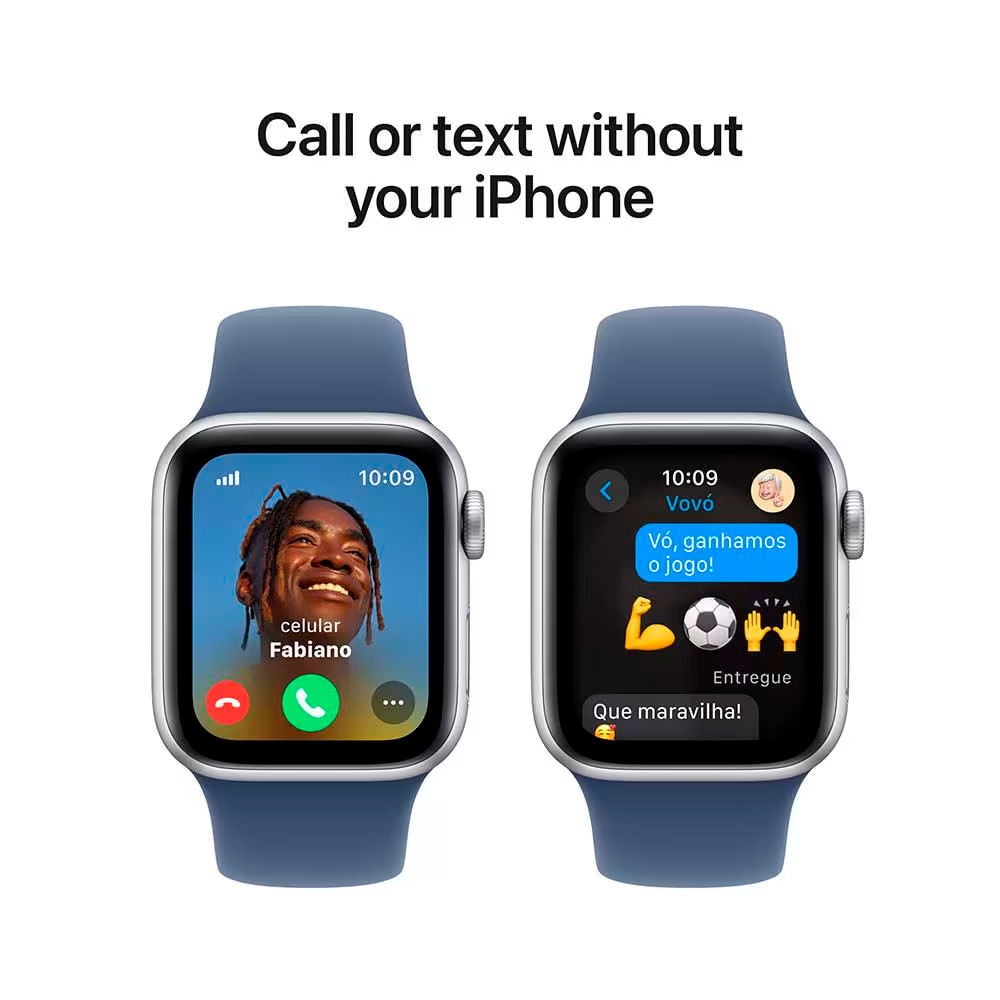Encontraproduto.com.br - Apple Watch SE GPS + Cellular, Caixa prateada de alumínio – 40 mm, Pulseira Esportiva Denim – M/G
