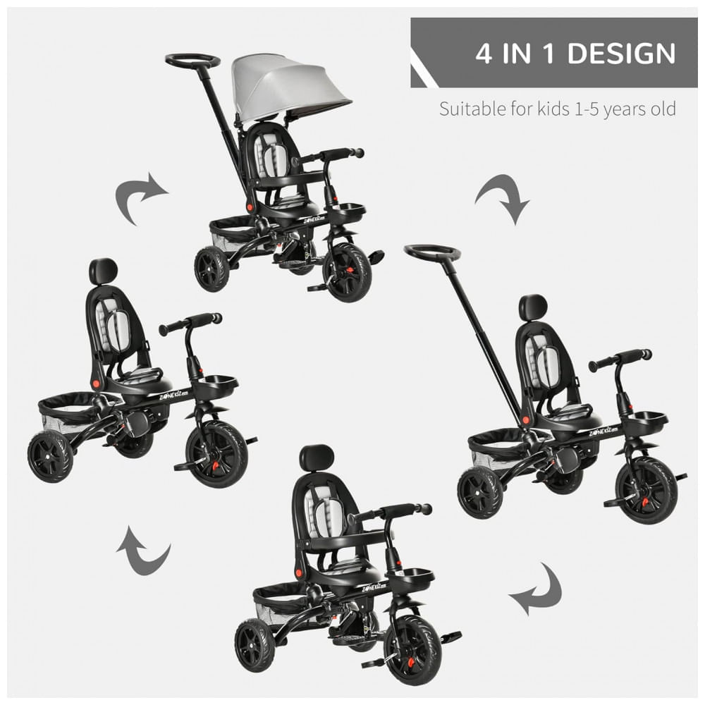 Encontraproduto.com.br - Triciclo Infantil 4 em 1 com Ângulo Reversível, Assento Ajustável, Alça Removível e Cinto de Segurança para Crianças de 1 a...
