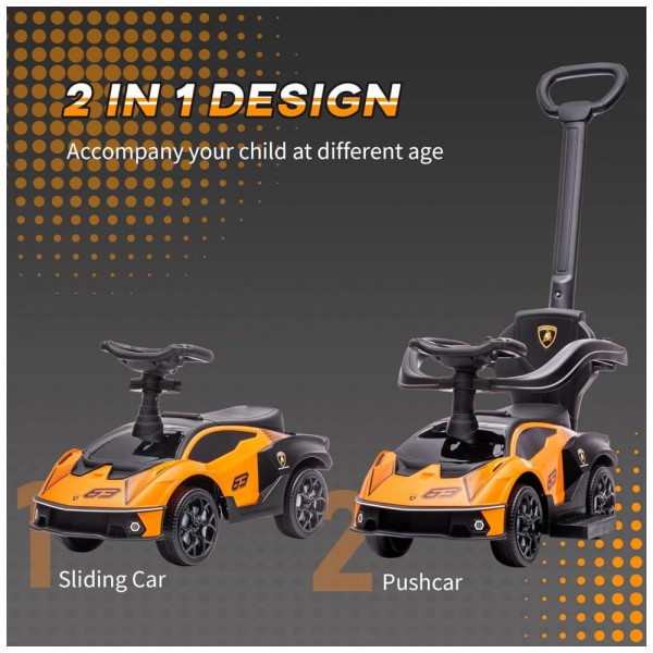 Encontraproduto.com.br - Carrinho de Passeio Infantil 2 em 1 com Buzina, Compartimento Sob o Assento, Som e Volante para Crianças, Aosom, Laranja
