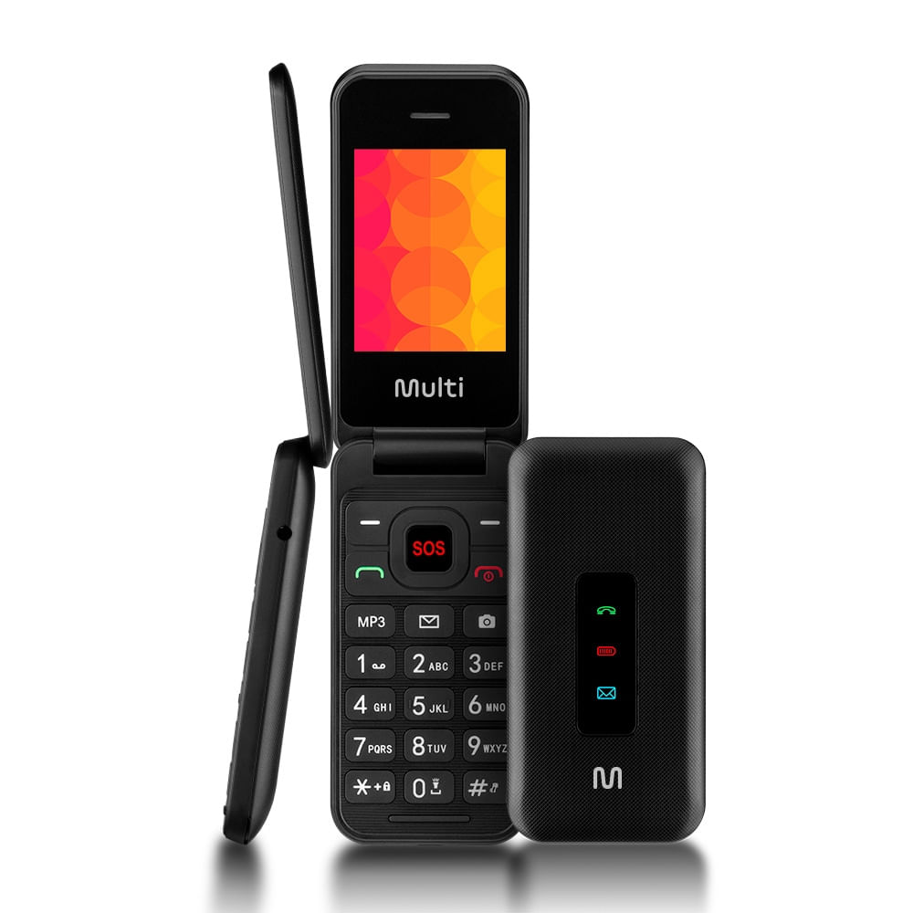 Encontraproduto.com.br - Celular Multilaser Flip Vita 3G Dual Chip com Botão SOS + Rádio FM + MP3 + Bluetooth + Câmera - Preto - P9140OUT [Reembalado]