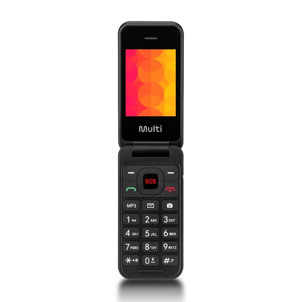 Encontraproduto.com.br - Celular Multilaser Flip Vita 3G Dual Chip com Botão SOS + Rádio FM + MP3 + Bluetooth + Câmera - Preto - P9140OUT [Reembalado]