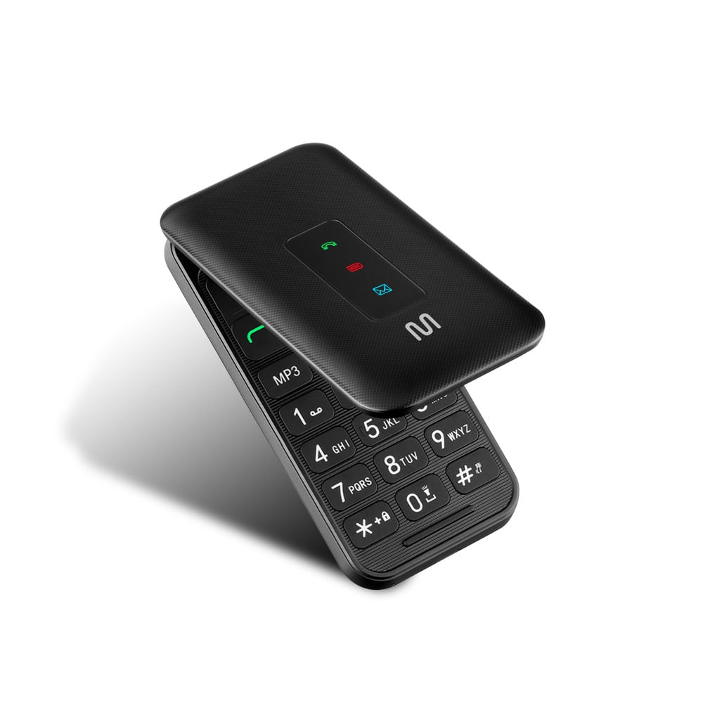 Encontraproduto.com.br - Celular Multilaser Flip Vita 3G Dual Chip com Botão SOS + Rádio FM + MP3 + Bluetooth + Câmera - Preto - P9140OUT [Reembalado]