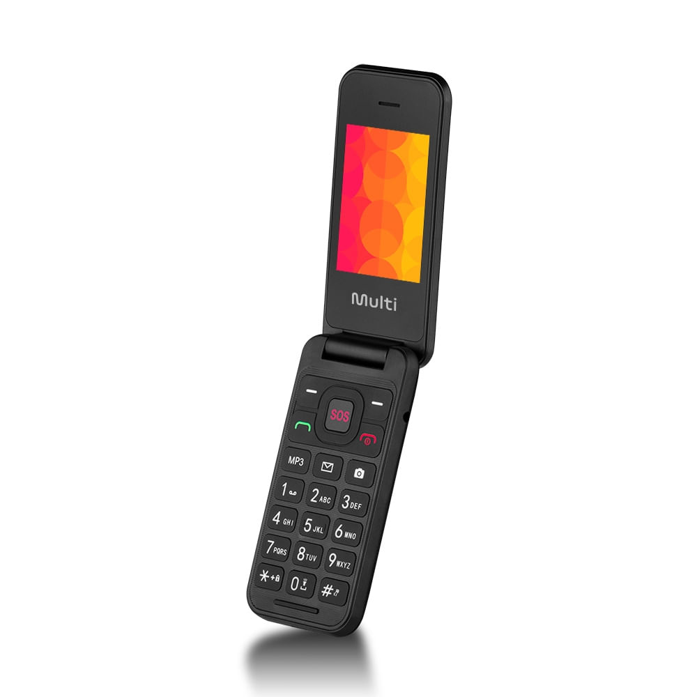 Encontraproduto.com.br - Celular Multilaser Flip Vita 3G Dual Chip com Botão SOS + Rádio FM + MP3 + Bluetooth + Câmera - Preto - P9140OUT [Reembalado]
