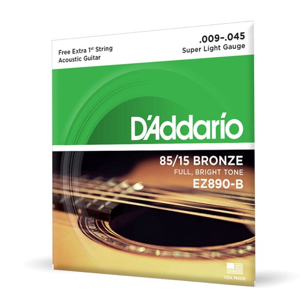 Encordoamento Para Violão Aço 09-45 Com Corda Extra PL009 DAddario 85/15 Bronze EZ890-B