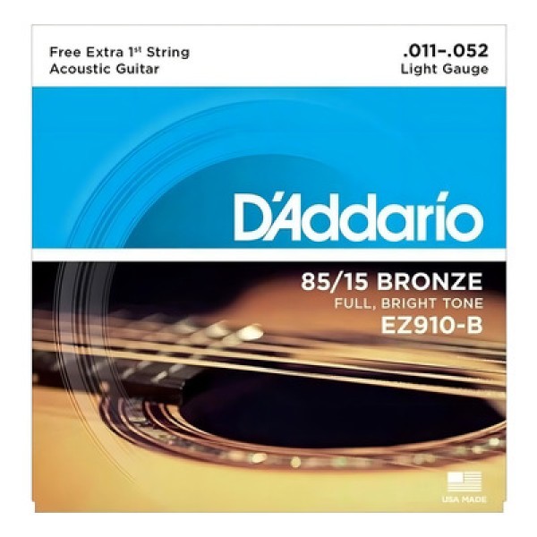 Encontraproduto.com.br - Encordoamento Para Violão Aço 11-52 Com Corda Extra PL011 DAddario 85/15 Bronze EZ910-B