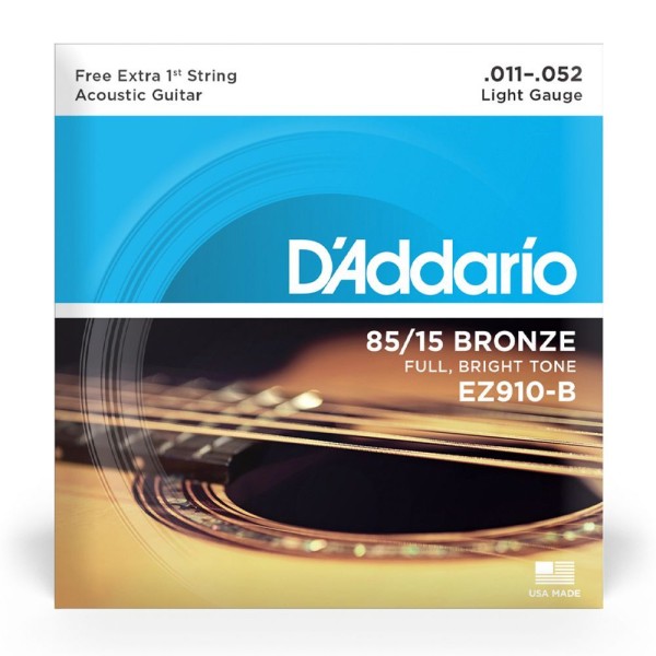 Encontraproduto.com.br - Encordoamento Para Violão Aço 11-52 Com Corda Extra PL011 DAddario 85/15 Bronze EZ910-B