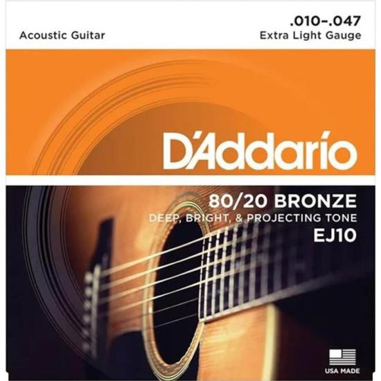 Encontraproduto.com.br - Encordoamento Para Violão Aço 10-47 Com Corda Extra PL010 DAddario 80/20 Bronze EJ10-B